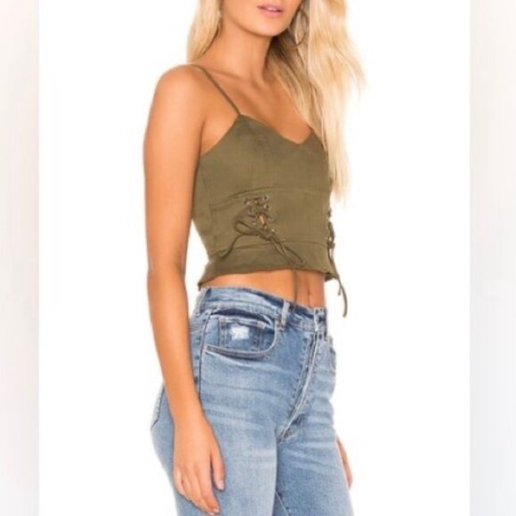 REVOLVE x Superdown Emma Lace Up Front Top, Olive Green, Women’s Medium - Picture 2 of 10